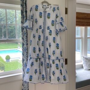 Pink City Prints Cobalt Lily Panama Midi Dress. Size Medium